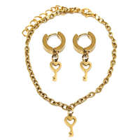 MariaKing Szív Kulcs charmos nemesacél karkötő + fülbevaló szett, arany színű