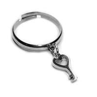 MariaKing Szív Kulcs charmos állítható méretű gyűrű, ezüst színű, választható szélességben