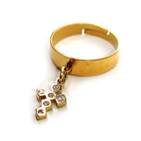 MariaKing Kristályos Kereszt charmos állítható méretű gyűrű, arany színű, választható szélességben