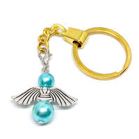 MariaKing Őrangyal kulcstartó kék mesterséges gyöngyökkel, arany színben