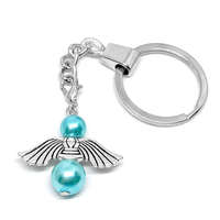 MariaKing Őrangyal kulcstartó kék mesterséges gyöngyökkel, ezüst színben