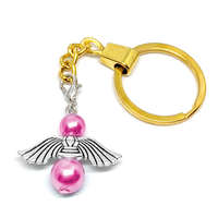 MariaKing Őrangyal kulcstartó pink mesterséges gyöngyökkel, arany színben