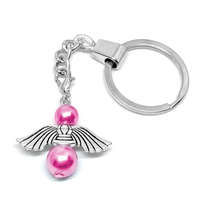 MariaKing Őrangyal kulcstartó pink mesterséges gyöngyökkel, ezüst színben