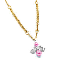 MariaKing Őrangyal medál pink mesterséges gyöngyökkel, arany színű kétsoros nyaklánccal