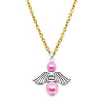 MariaKing Őrangyal medál pink mesterséges gyöngyökkel, arany színű nyaklánccal