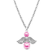 MariaKing Őrangyal medál pink mesterséges gyöngyökkel, ezüst színű nyaklánccal