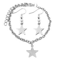 MariaKing Nemesacél csillag charmos karkötő + fülbevaló szett, ezüst színű