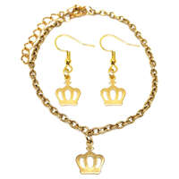 MariaKing Nemesacél korona charmos karkötő + fülbevaló szett, arany színű
