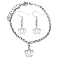 MariaKing Nemesacél korona charmos karkötő + fülbevaló szett, ezüst színű