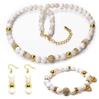 MariaKing Beads of Love – Achát, kagyló és hematit exkluzív ásvány ékszerszett (nyaklánc + karkötő + fülbevaló) dobozban