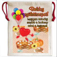 MariaKing Vászonzsák-táska, Boldog születésnapot... mintával (feliratozható)