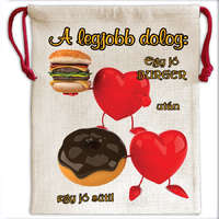 MariaKing Vászonzsák-táska, Legjobb dolog a burger és süti... mintával (feliratozható)