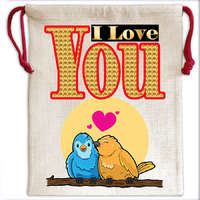 MariaKing Vászonzsák-táska, I Love You két kismadár love... mintával (feliratozható)