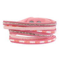 ChamCham Többsoros kristályokkal kirakott divat karkötő, 38,5 cm - rózsaszín
