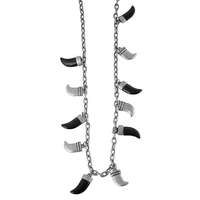 MariaKing Ezüst-fekete uniszex, hosszú nyaklánc farkasfogas motívummal, 70 cm