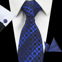 MariaKing Kék mintás nyakkendő mandzsettagombbal és díszzsebkendővel