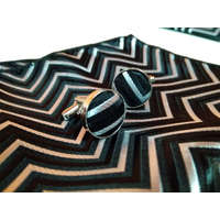 MariaKing Szürke-fekete mintás nyakkendő mandzsettagombbal és díszzsebkendővel