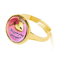 MariaKing Eljegyzési gyűrű, felirattal, lakat-kulcs mintával, pink színben (állítható méret)