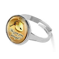 MariaKing Eljegyzési gyűrű, felirattal, lakat-kulcs mintával, ezüst színben (állítható méret)