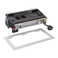 Legrand Leg.654855 Incara Flip up - bútorba süllyeszthető elosztó, 8 modul, 2x2P+F + USB A+C + RJ45 Cat.6 UTP 1 modul + HDMI 1 modul aljzat, 2m kábellel, alumínium
