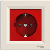 Schneider Electric Zrt. Schneider Electric Asfora süllyesztett 2P+F földelt piros csatlakozóaljzat gyerekvédelemmel, kerettel és fedéllel, bézs