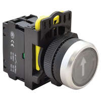 Tracon Budapest Kft. Jelölt, világító nyomókapcsoló, fekete, (fehér nyíl) 1×NO, 5A/230V AC-15, IP65, LED NYK3-P4LTracon