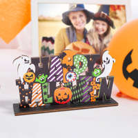 Globiz International Kft. Halloween-i polc dekoráció fából - "Happy Halloween" - 17 x 10 x 4 cm