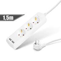 Globiz International Kft. Elosztó 3-as - 3 x 1,5 mm² - 1,5 m - 2 x USB-vel