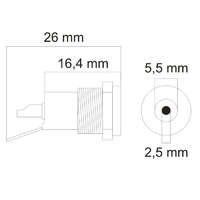 Globiz International Kft. DC aljzat beépíthető 5.5/2.5, 26x16,4mm