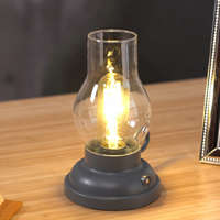 Globo Eastern Europe s.r.o Érintőkapcsolós asztali LED lámpa, tölthető, petróleum lámpa hatású, antracit - Petro Globo 58016A - szabályozható fényerősség, 2700 K, 65 lm, 1 W, 1 méteres kábel, akkumulátoros