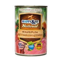 Happy&Fit Happy&Fit Natural Konzerv Kutyáknak (Marha, Pulyka, Áfonya és Sáfrányolaj) - 400 g