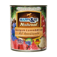 Happy&Fit Happy&Fit Natural Junior Konzerv Kutyáknak (Bárány, Marha, Rizs és Lenmagolaj) - 800 g