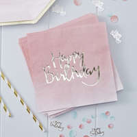 Ginger Ray Szülinapi papírszalvéta (20 db) - "Happy Birthday" - pink ombre