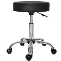 Gurulós kozmetikai szék, fekete, állítható magasság, 360°-os forgás, párnázott ülőrész, stabil csillaglábazat, 100 kg teherbírás, modern kialakítás