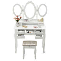 Milano fésülködőasztal, tükörrel és székkel, fehér, fa kivitelű, 3 fiókkal, párnázott ülőfelülettel, levehető felsőrésszel