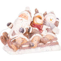 MagicHome MagicHome karácsonyi dekoráció, Mikulás, rénszarvas és hóember szánkón, kerámia, 45 x 23 x 34,5 cm