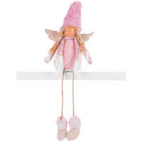MagicHome MagicHome karácsonyi dekoráció, angyalka figura szőke copfokkal és szoknyával, szövet, 17,5 x 10 x 52 cm, rózsaszín-barna