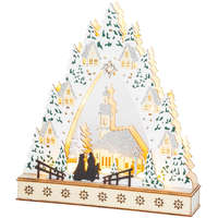 MagicHome MagicHome karácsonyi dekoráció, falu tempolmmal, 9 db melegfehér LED, 2 db AA elemmel működő, 16,5 x 14 x 30 cm, beltéri