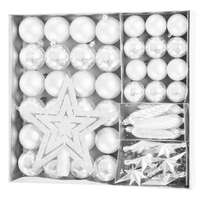 MagicHome Vianoce MagicHome karácsonyi gömbök, készlet, 50 db, 4-5 cm, fehér, csillag, füzér, toboz, karácsonyfára