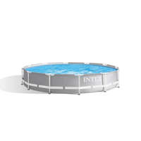INTEX MetalPrism Set kör alakú medence szett 366 x 76 cm, 2m³ papírszűrős vízforgató rendszerrel, Hydro Aeration befúvóval, 6503 literes, szürke (26712)