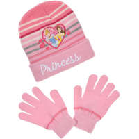 Sun City Princess csíkos rózsaszín sapka-kesztyű szett