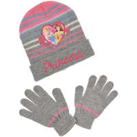 Sun City Princess csíkos szürke sapka-kesztyű szett