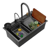 NERO Acél mosogatótálca szett csapteleppel + víztisztító csaptelep + pohármosó 75 x 46 cm