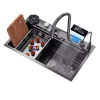 NERO Acél mosogatótálca szett csapteleppel + víztisztító csaptelep + pohármosó + digitális kijelző - 75 x 46 cm