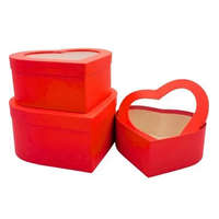 ACH Szív alakú Papír ajándék doboz áttetsző tetővel - piros, 21x20cm