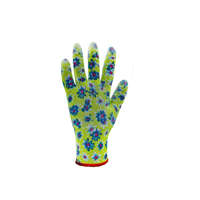 Hanza - Team Pu mártott kertész kesztyű - virág mintás Zöld