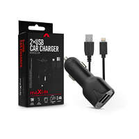 Maxlife Maxlife 2xUSB szivargyújtó töltő adapter + USB - Lightning kábel 1 m-es vezetékkel - Maxlife MXCC-01 Lightning 2xUSB Car Fast Charger - 5V/2,4A - fekete