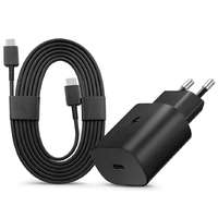 Samsung Samsung gyári hálózati töltő adapter Type-C bemenettel + 1,8 m-es Type-C - Type-C kábel - 25W - EP-TA800EBE + EP-DW767JBE - fekete (ECO csomagolás)