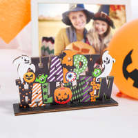 Family Family Halloween-i polc dekoráció fából - "Happy Halloween" - 17 x 10 x 4 cm (56554)