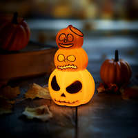 Halloween-i világító dekoráció - tök - melegfehér LED - 12 x 7,5 cm - 3 x LR1130 (56603)